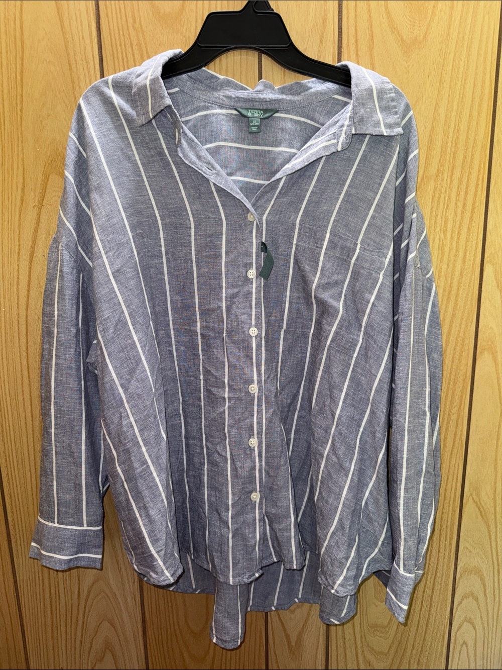Terra & Sky Gray and White Vertical Stripe Button-Down Top